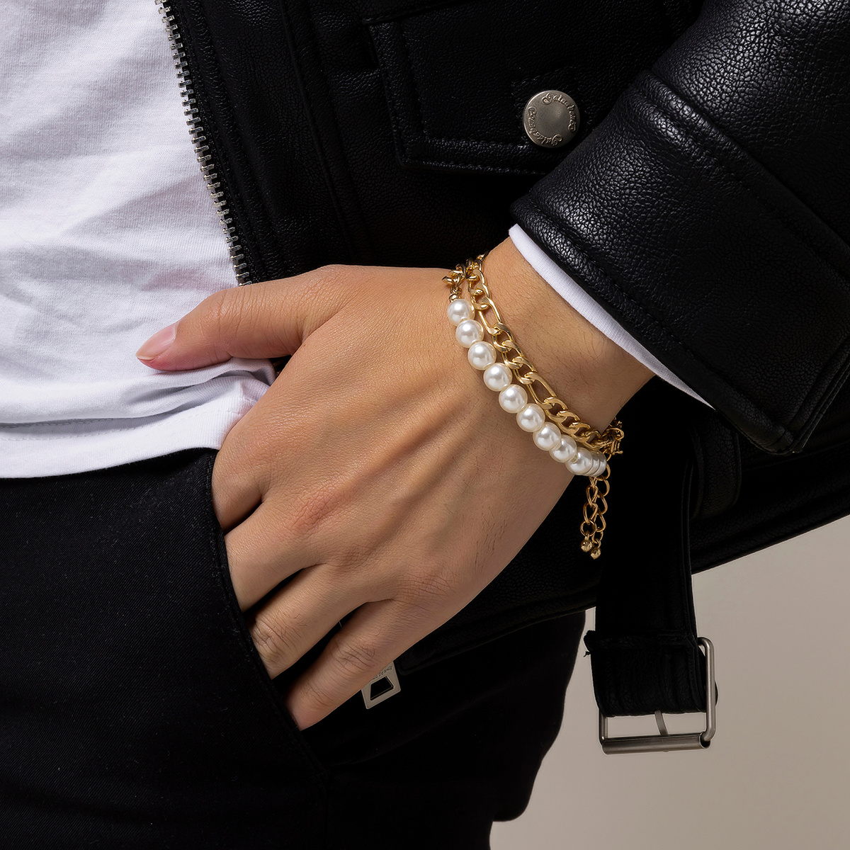 2pcs Men's Pearl Panel Bracelet Set